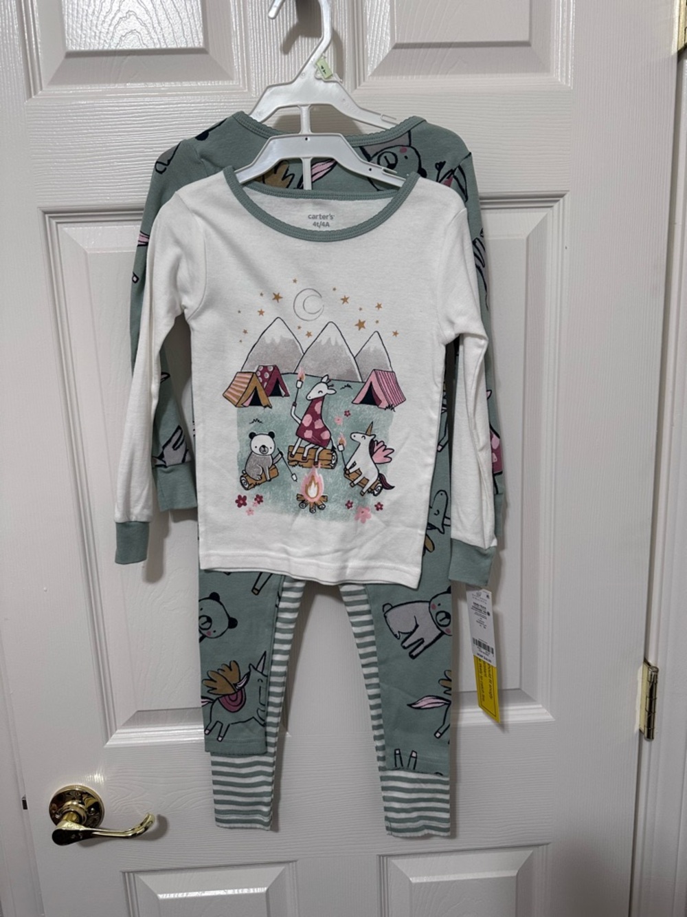 Carter's White & Mint Unicorn Camping 2-Piece Pajama Set